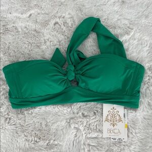 BECCA Rich Emerald Twist Halter Bandeau Bikini Top
